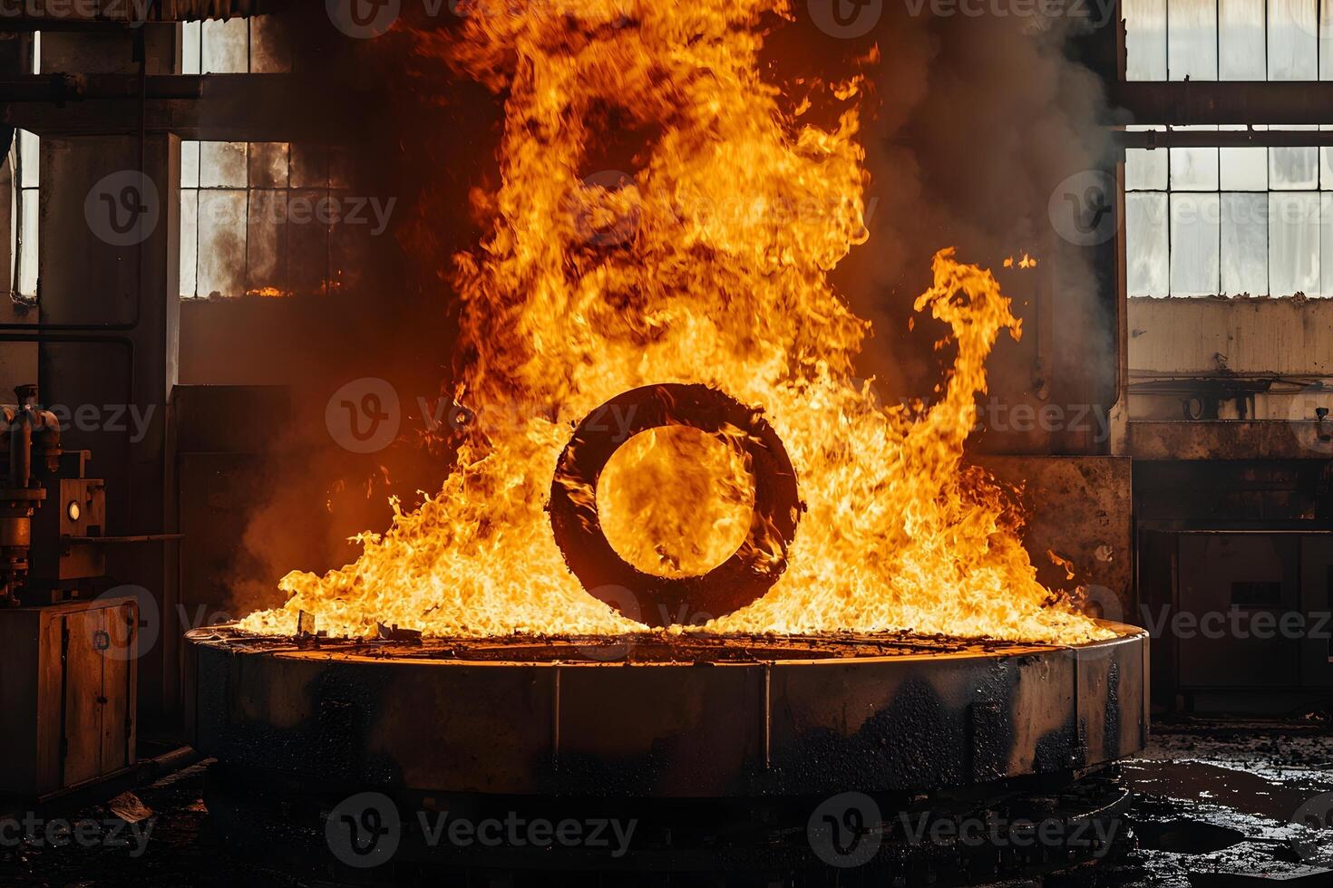 Intense Ring of Fire in Industrial Furnace Metal Burning High Heat Manufacturing Process photo