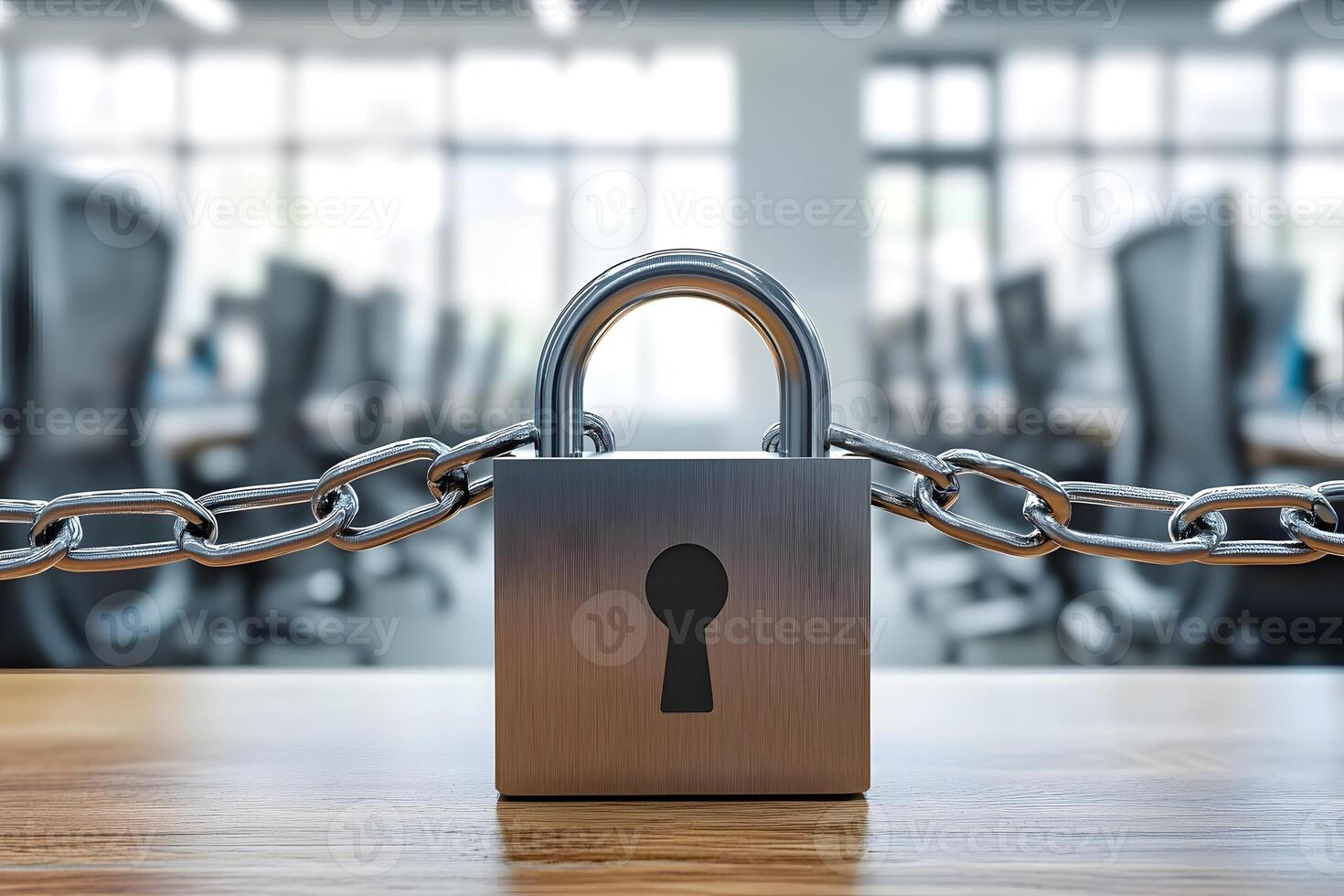 Secure Office Data Protection Padlock Secured with Chain in Modern Workplace photo