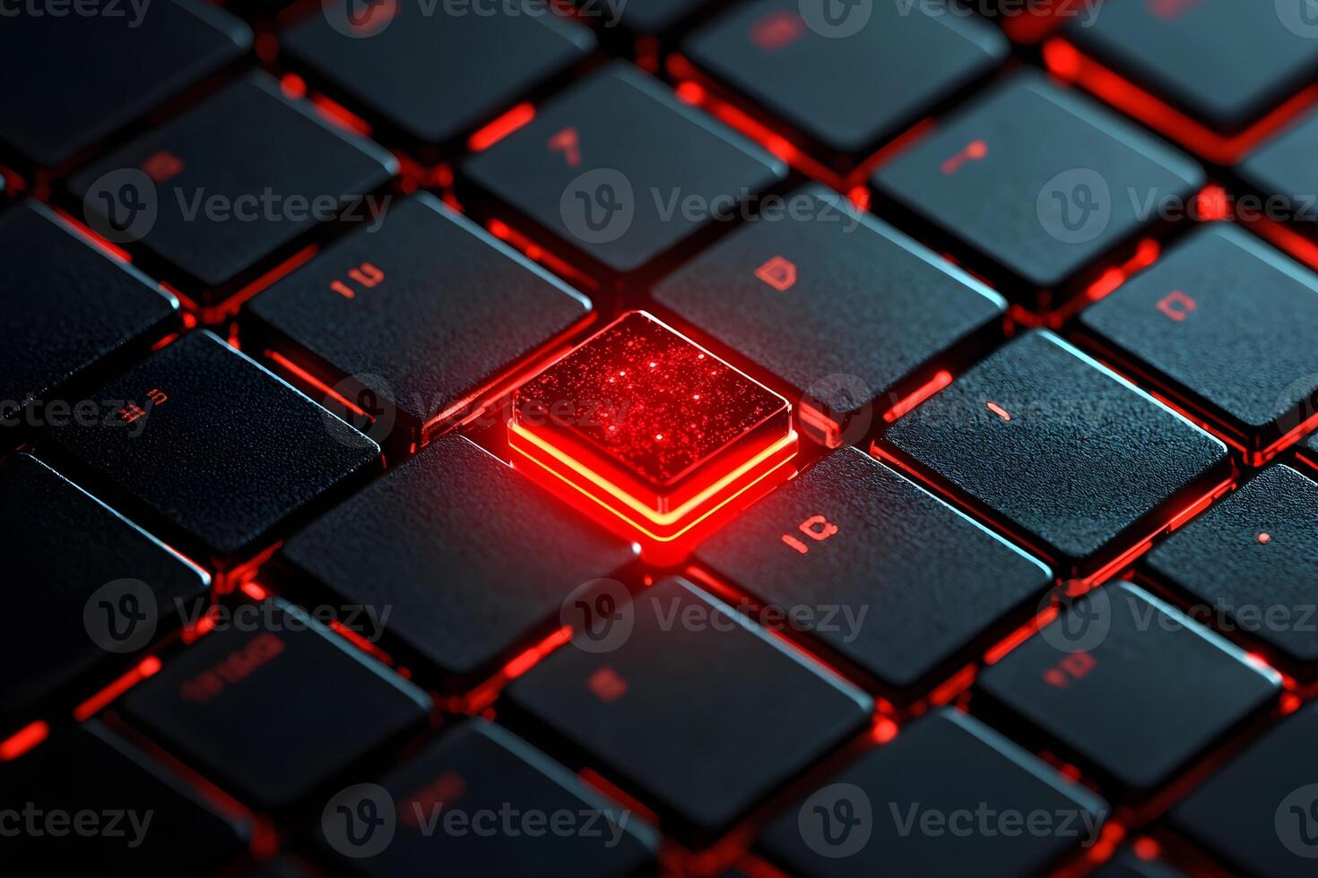Glowing Red Key on Futuristic Black Keyboard Abstract Technology Background photo