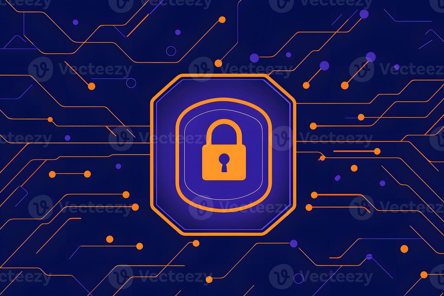 Secure Data Protection Abstract Padlock Icon on Circuit Board Background photo