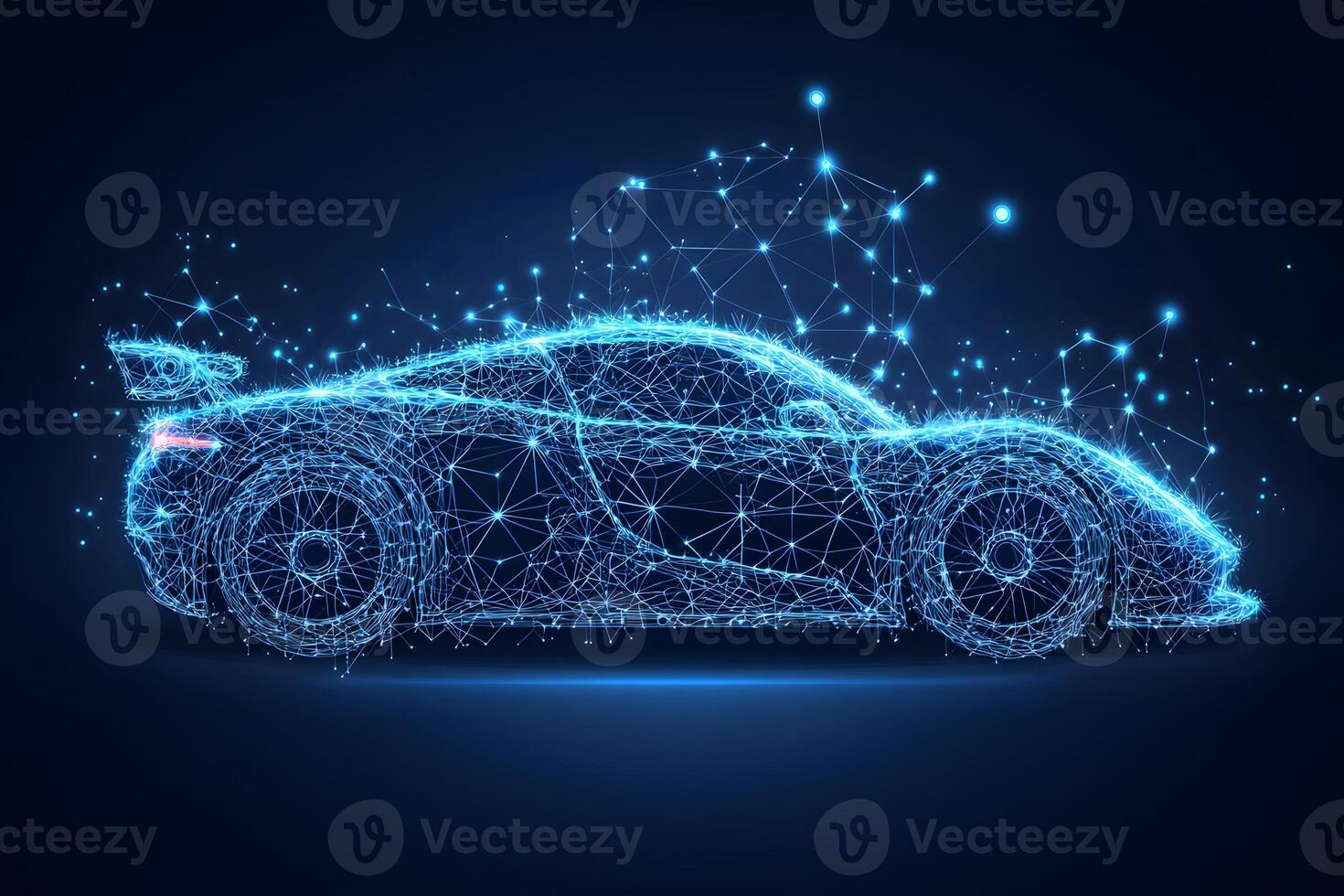 Futuristic Sports Car Abstract Design Network of Connected Nodes Glowing Lines Blue Technology photo