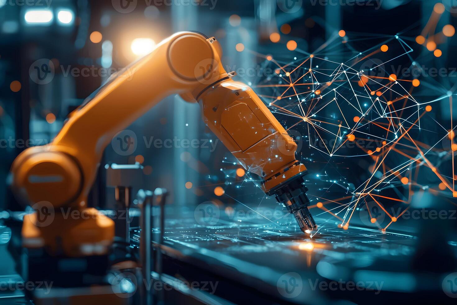 Advanced Robotic Arm in Smart Factory Industry 4 0 Automation Technology Network Connection photo