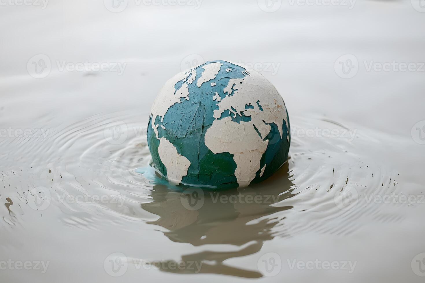 Global Warming Concept Earth Globe Submerged in Rising Water photo