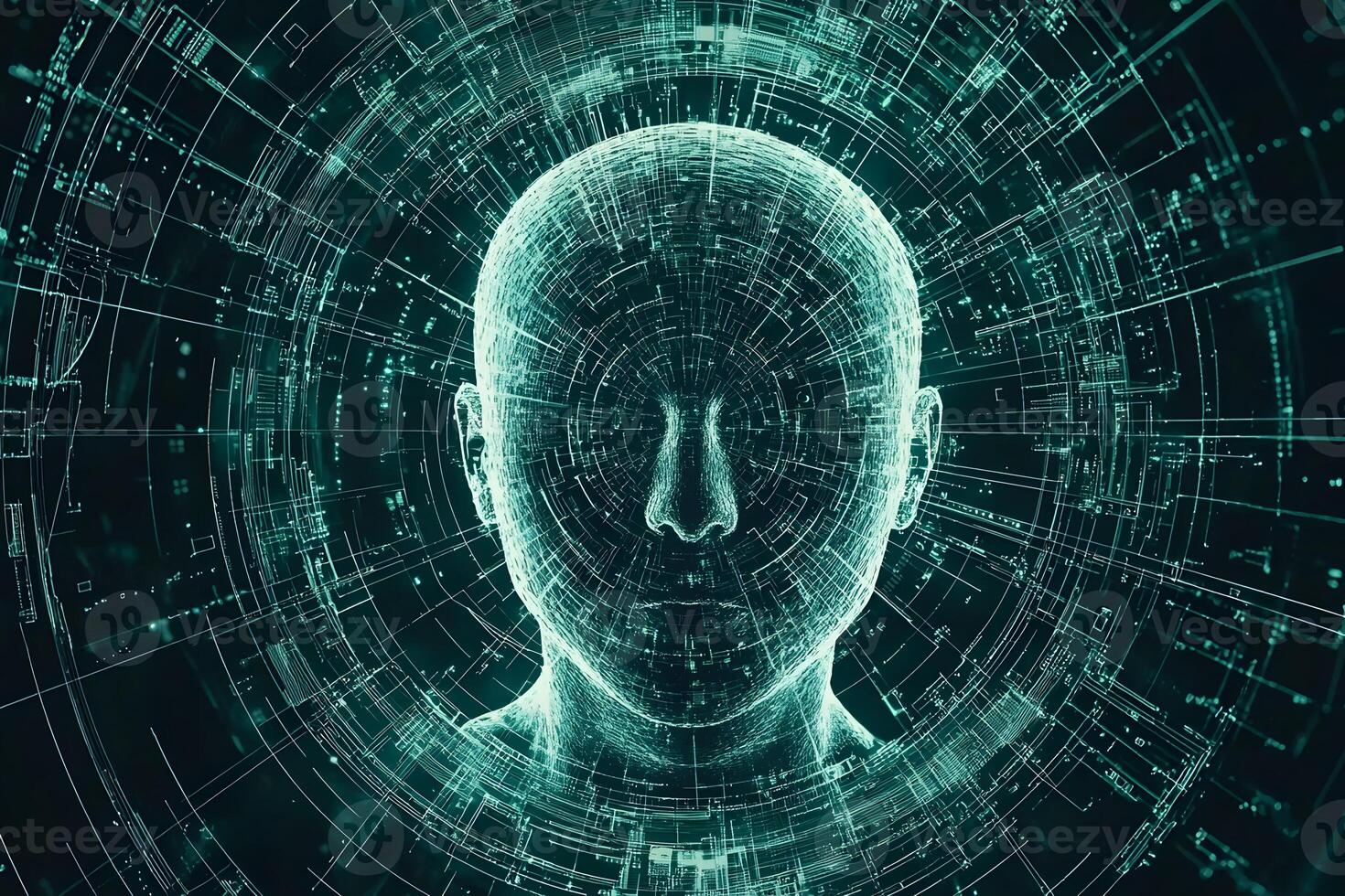 Abstract Digital Human Head AI Technology Cyberspace Network Futuristic Concept photo