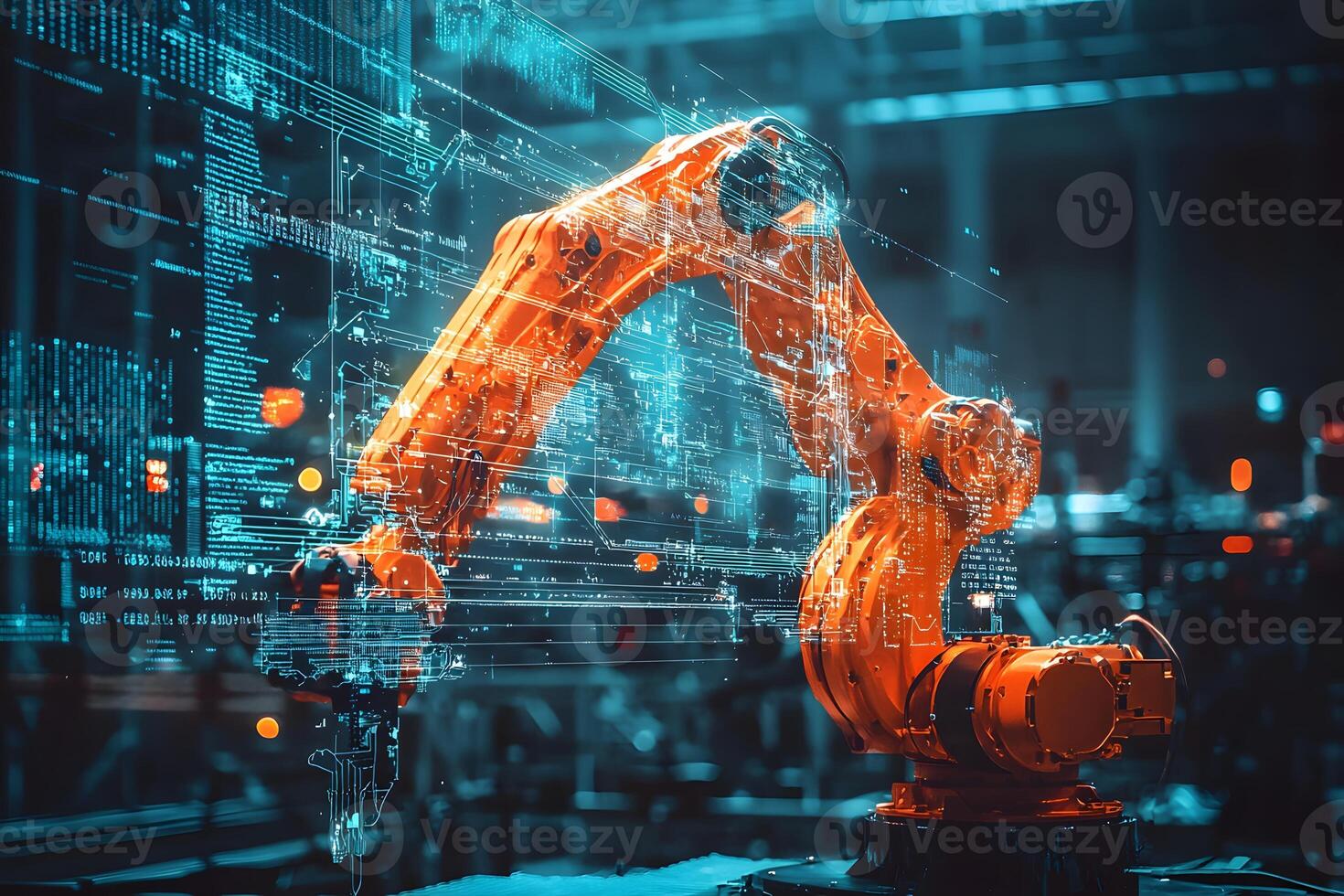 Advanced Robotic Arm with Digital Overlay Automation AI and Industry 4 0 Technology photo