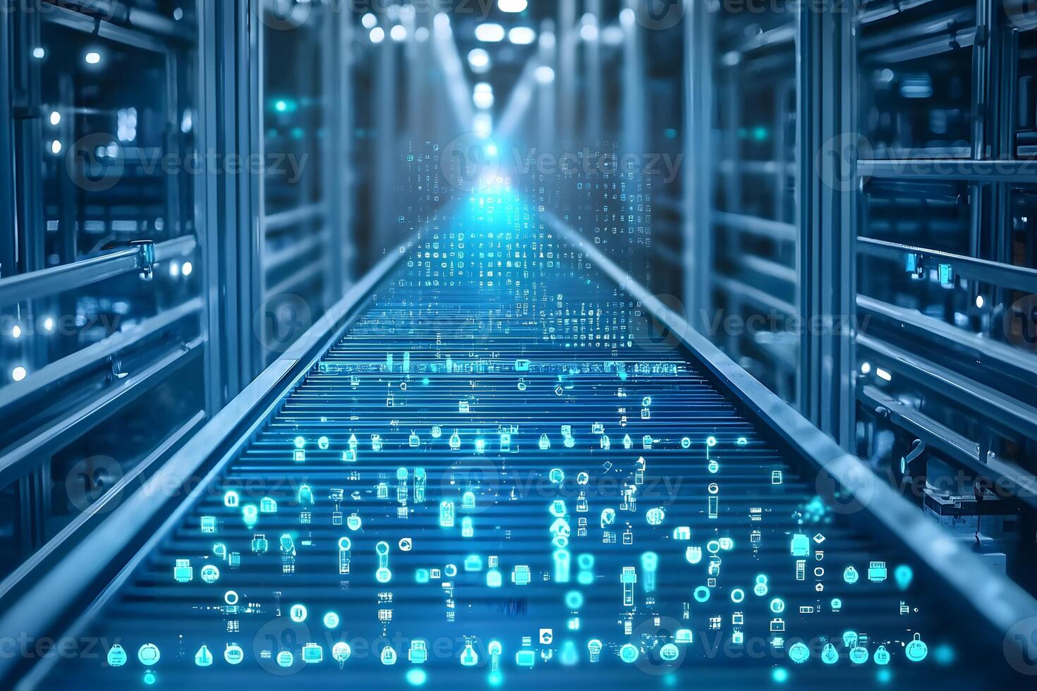 Futuristic Data Center Server Room Digital Information Flow Technology Concept photo