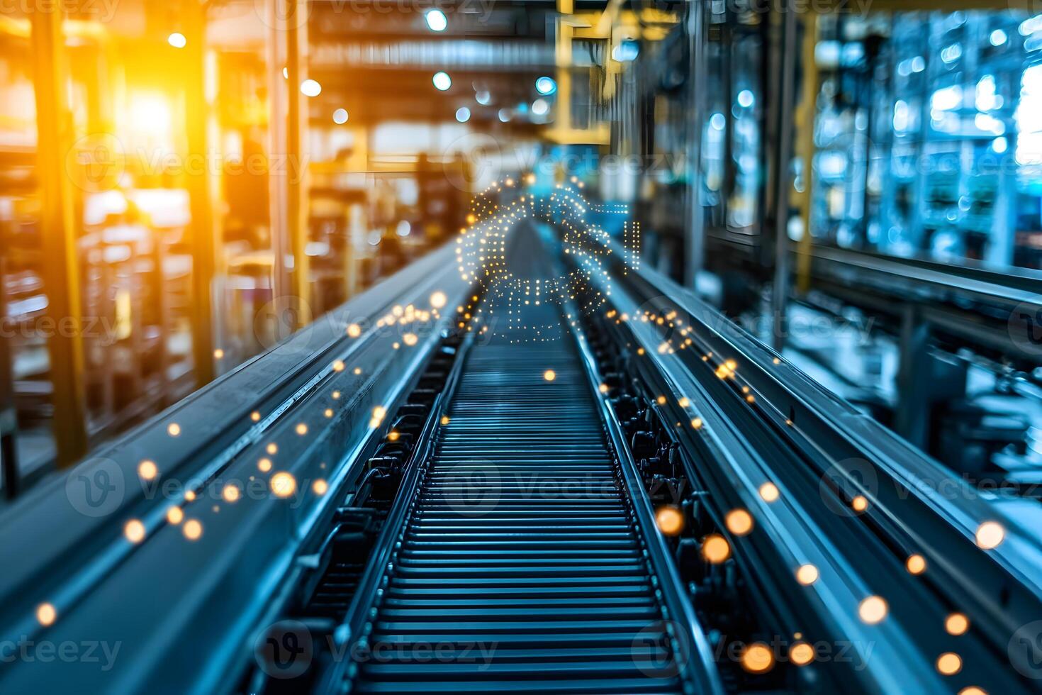 Automated Factory Conveyor Belt System with Digital Overlay Smart Manufacturing Technology photo