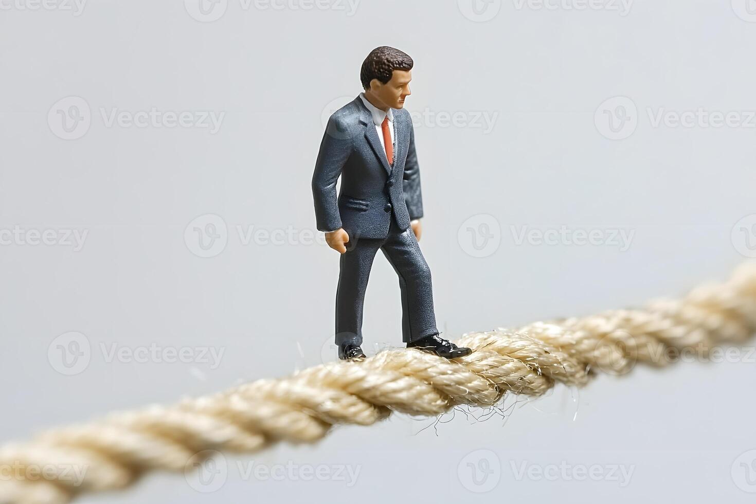 Miniature Businessman Balancing on Tightrope Risk Challenge Career Success photo