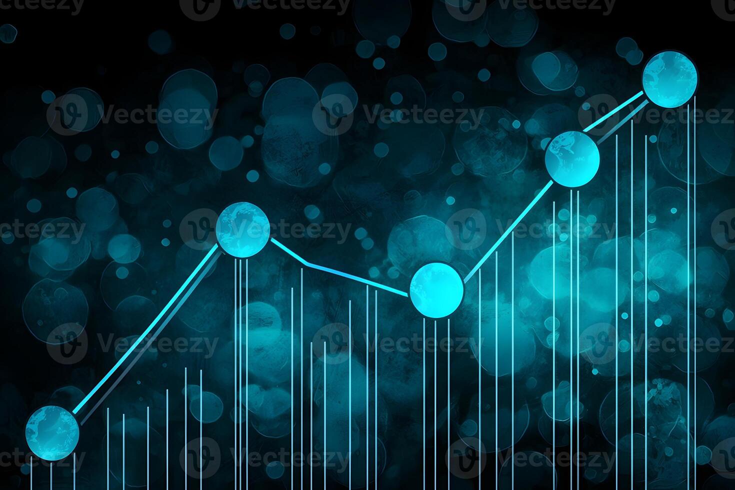Global Growth Chart Abstract Teal Bokeh Background with Upward Trend Line and Globe Markers photo