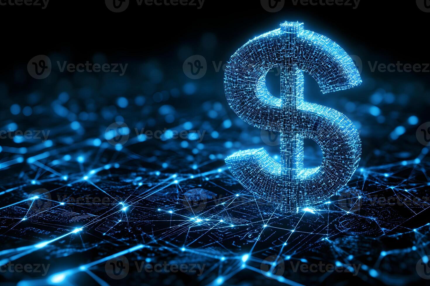 Digital Dollar Currency Symbol on Network Fintech Cryptocurrency Finance Concept photo