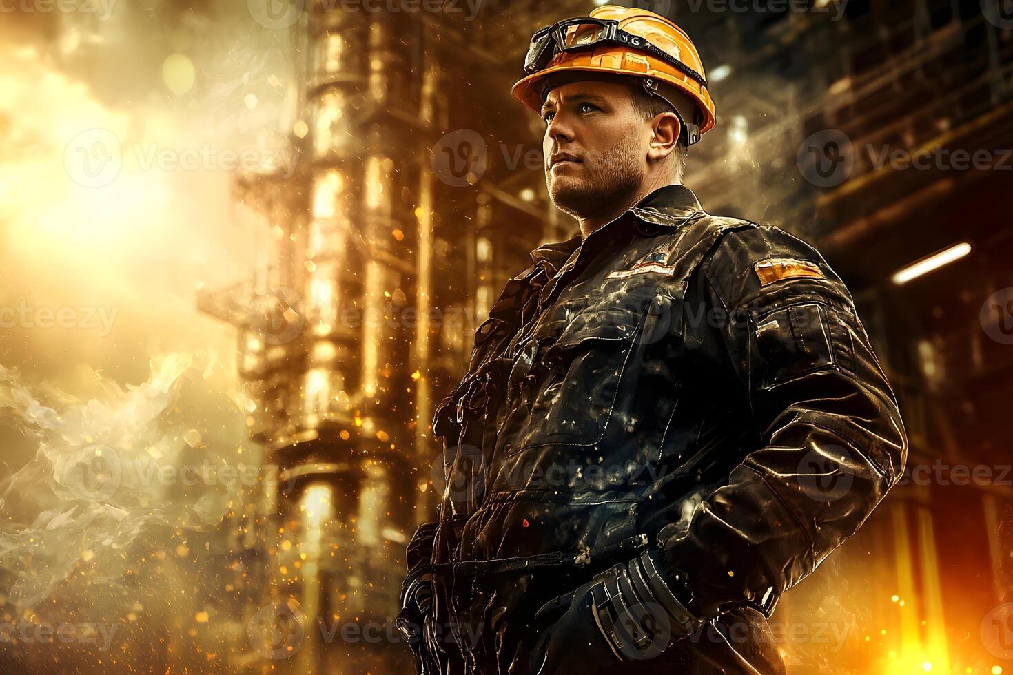 Confident Industrial Worker in Safety Gear at Refinery Oil and Gas Industry photo