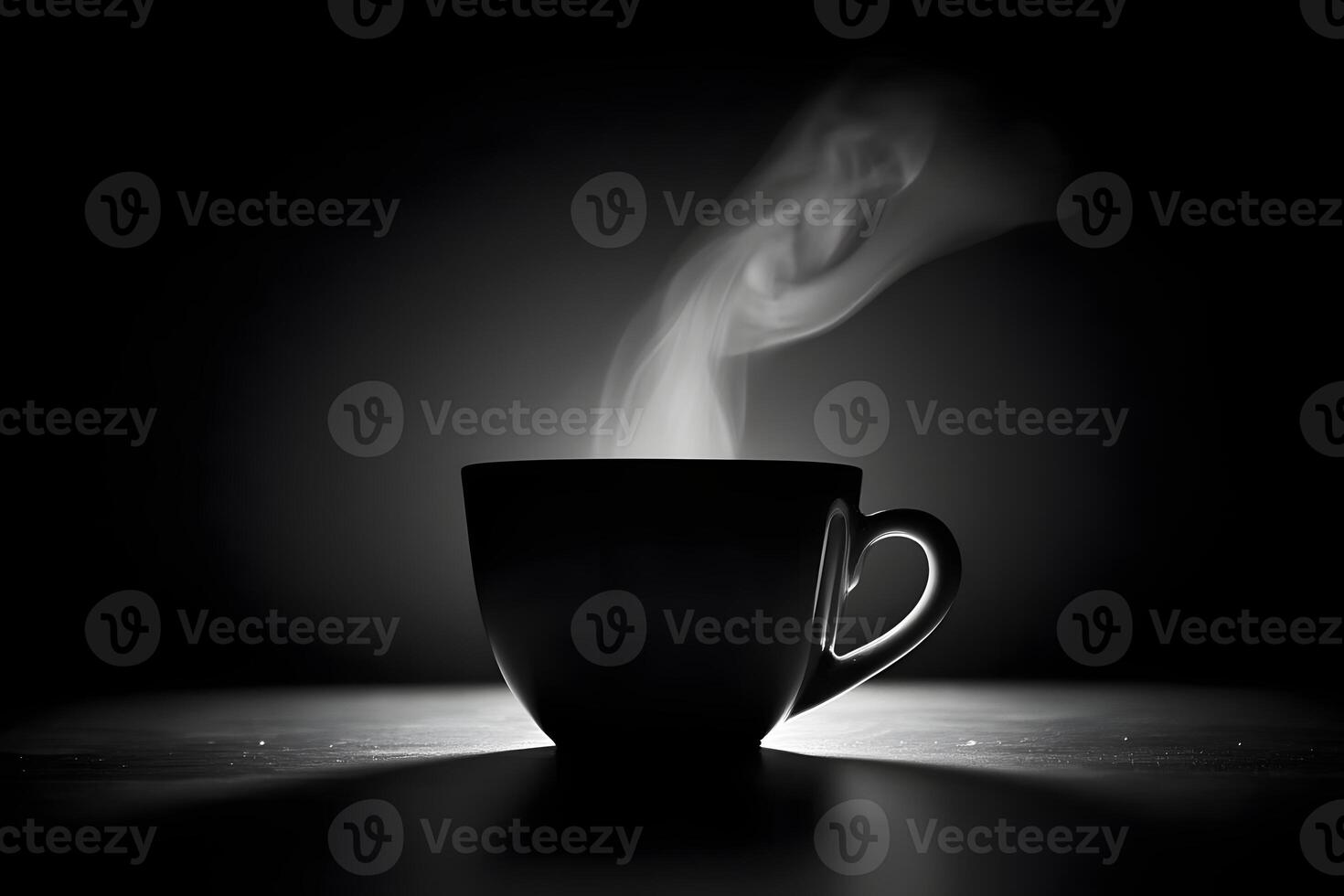 Aromatic Steam Rising from a Dark Coffee Cup in Low Light photo