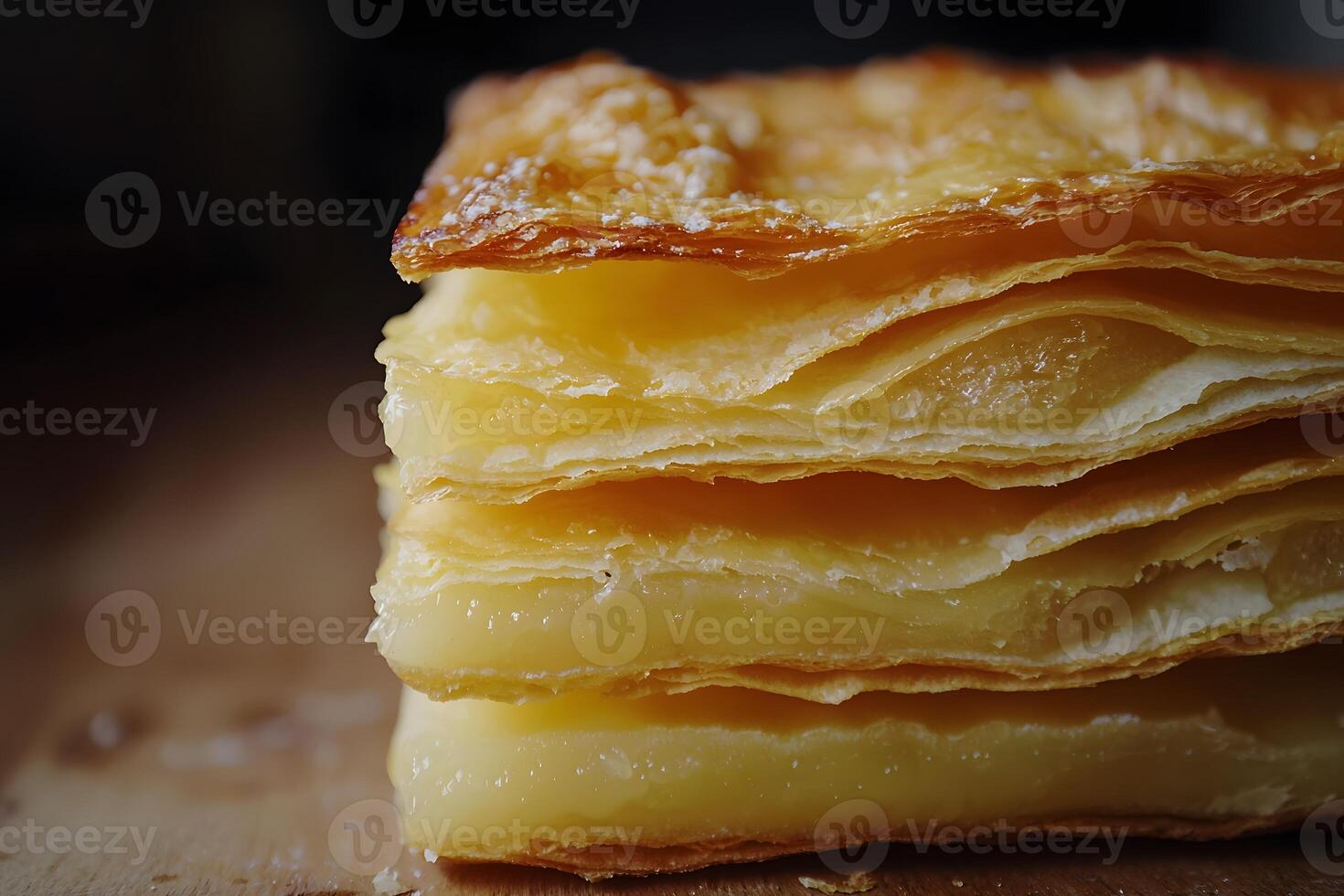 Delicious Layers of Golden Puff Pastry Dessert Close up photo