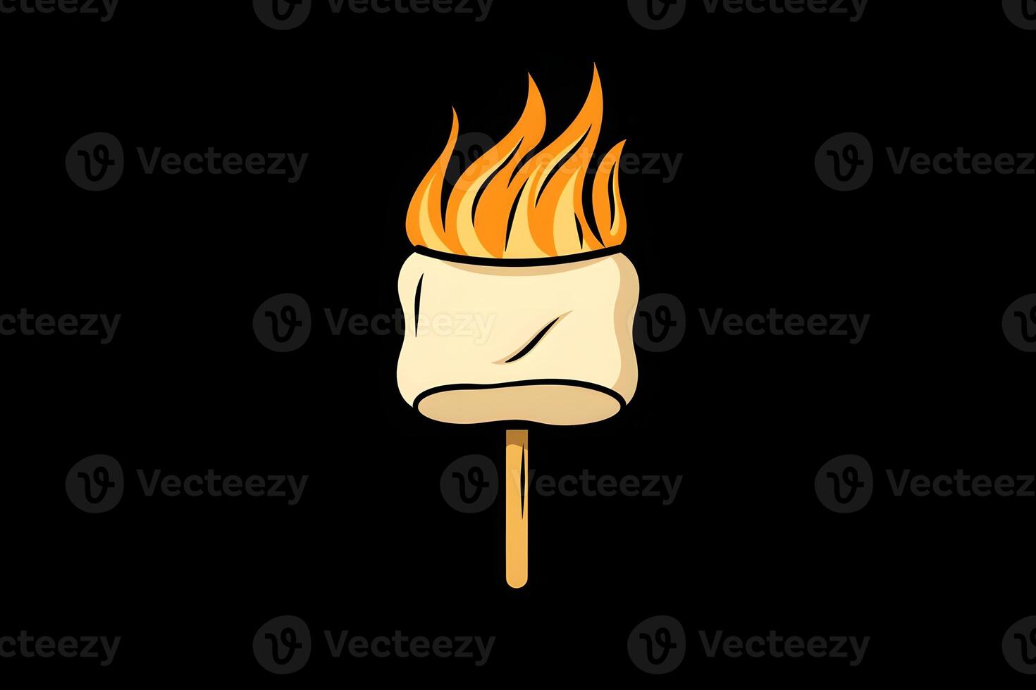 Roasted Marshmallow on a Stick Campfire Treat Sweet Dessert Flambe Food Illustration photo