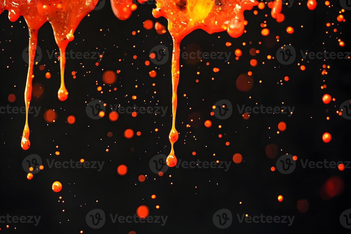 Abstract Spicy Sauce Dripping with Splashes on Black Background photo