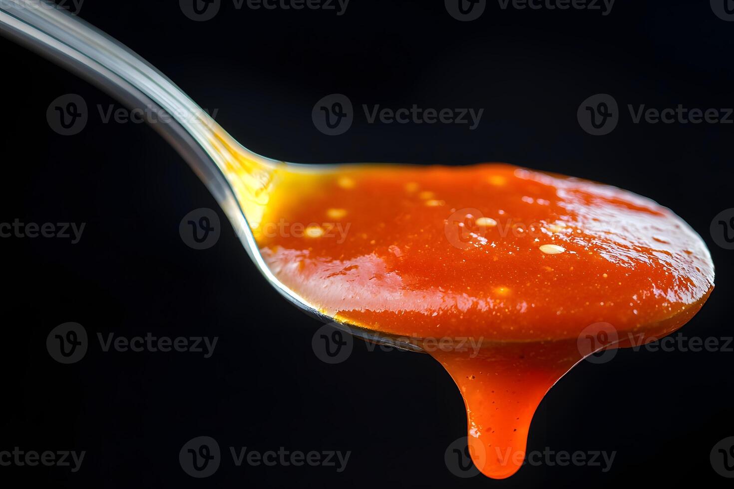 Close up of Delicious Red Sauce Dripping from a Spoon Culinary Photography photo