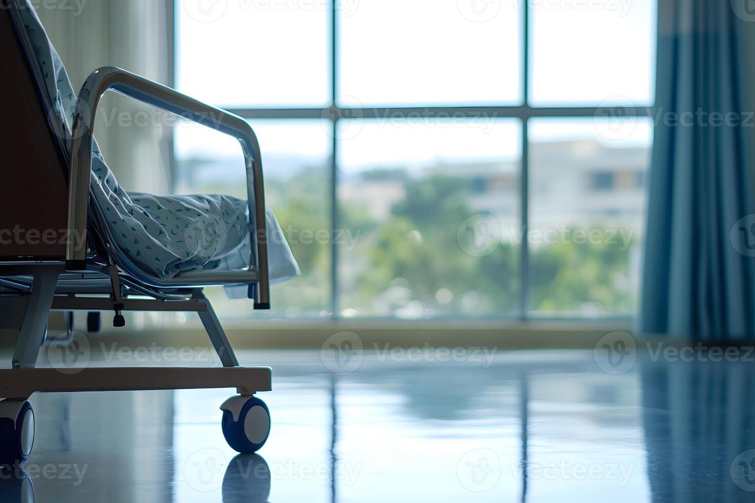 Hospital Room with Empty Patient Bed near Window Medical Care Facility photo