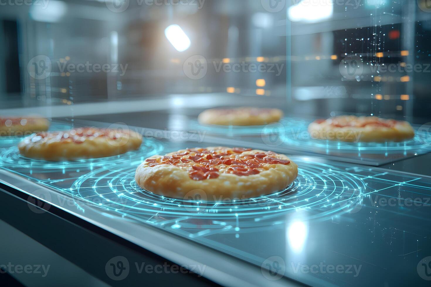 Automated Pizza Production Line Smart Factory Technology Food Processing Culinary Innovation photo