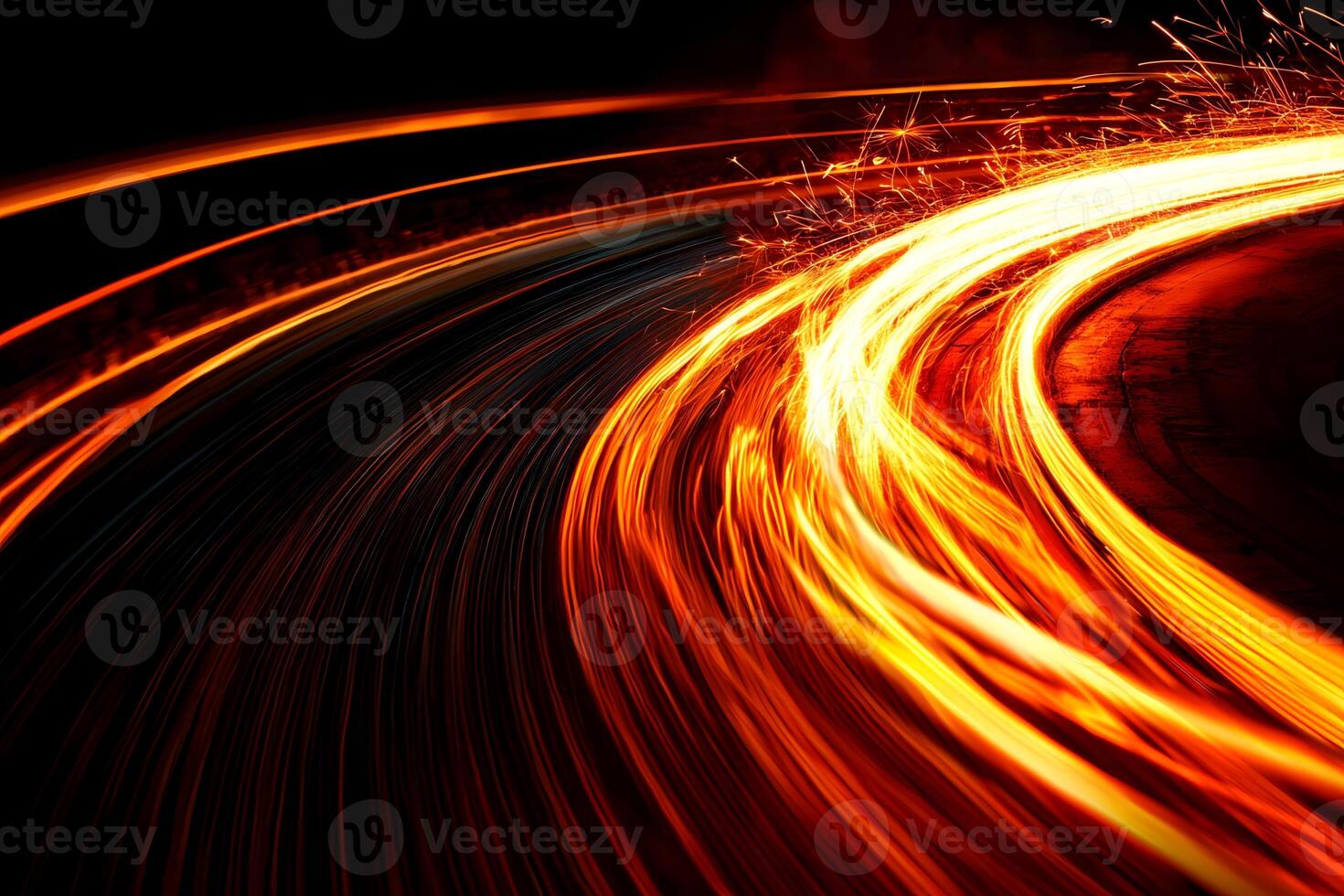 Fiery Abstract Light Trails Swirling Orange and Red Light Streaks Dynamic Energy Background photo