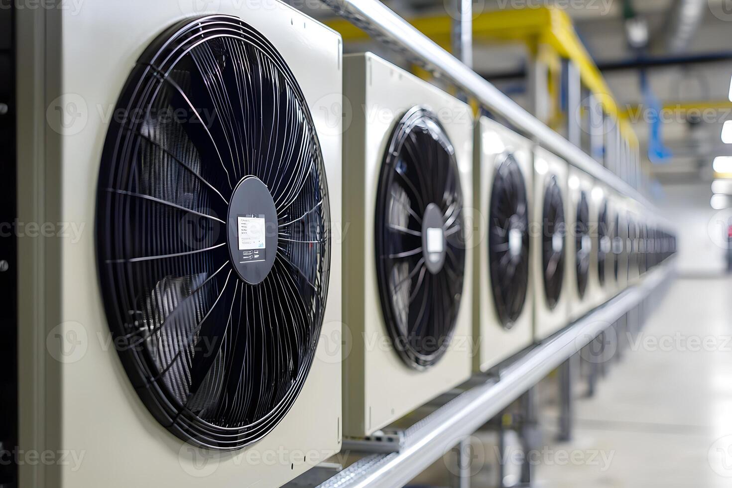 Industrial HVAC System Row of Air Conditioning Units with Large Fans for Commercial Building Cooling photo