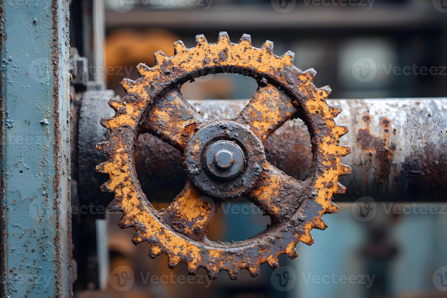 Rusty Industrial Gear Wheel Close up Detail of Old Machinery Vintage Metal Cogwheel Textured photo