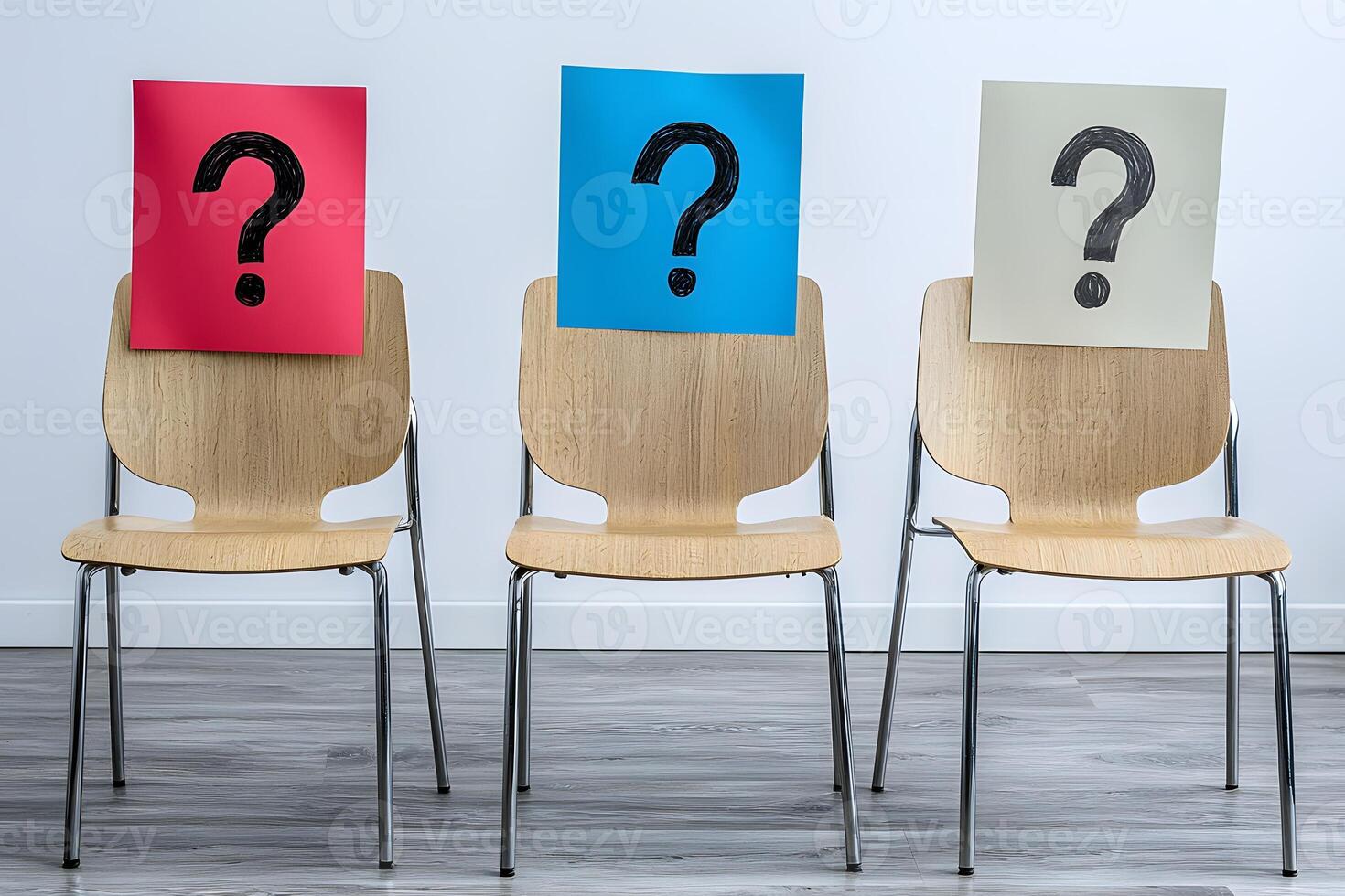 Three chairs with question marks on them photo