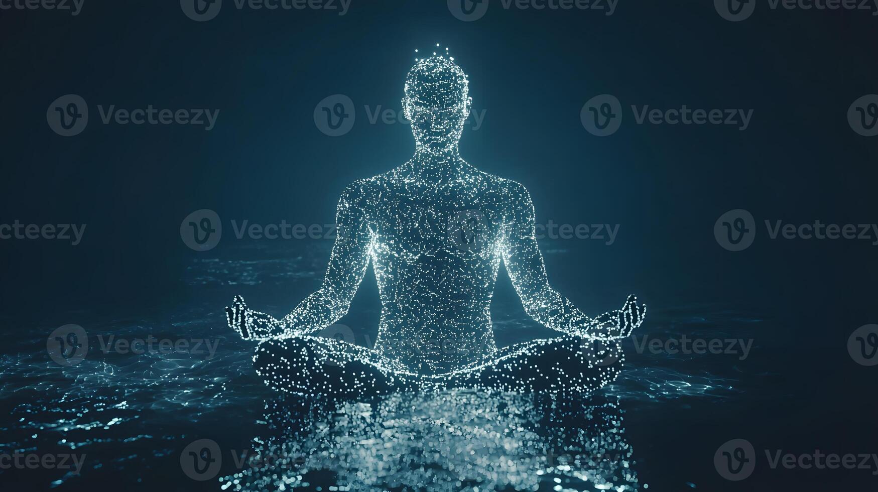 A man in a lotus position with a glowing light around him photo