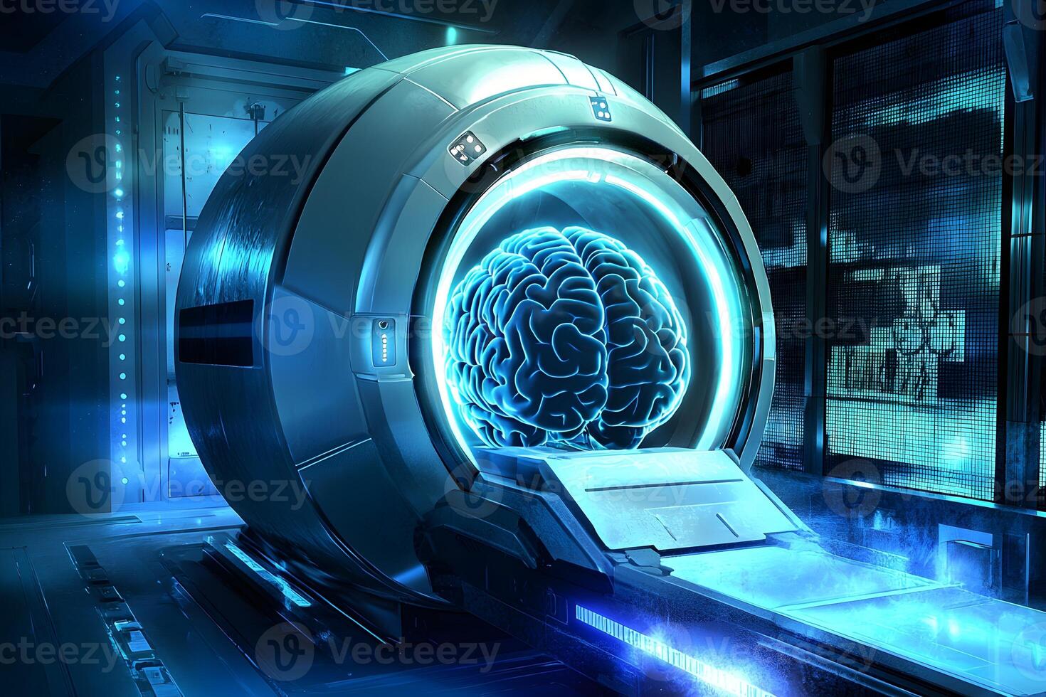 A futuristic machine with a brain inside photo