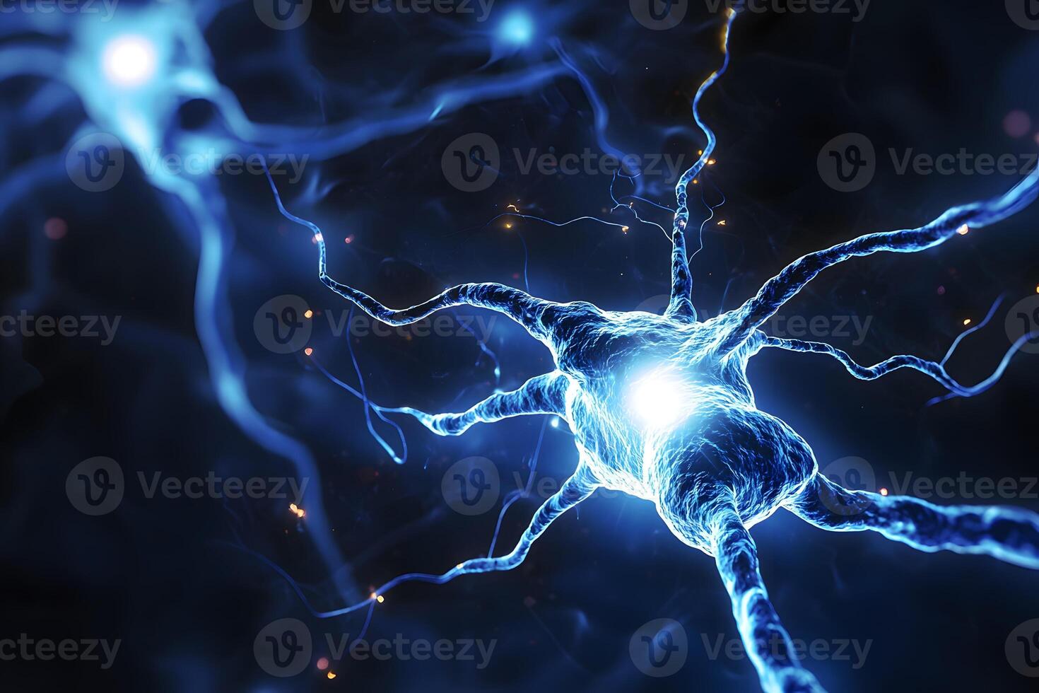 A close up of a neuron in a dark background photo