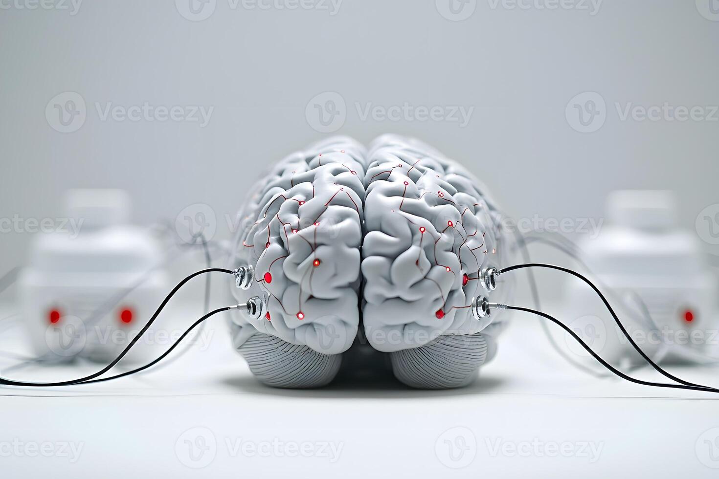 A brain with wires connected to it photo