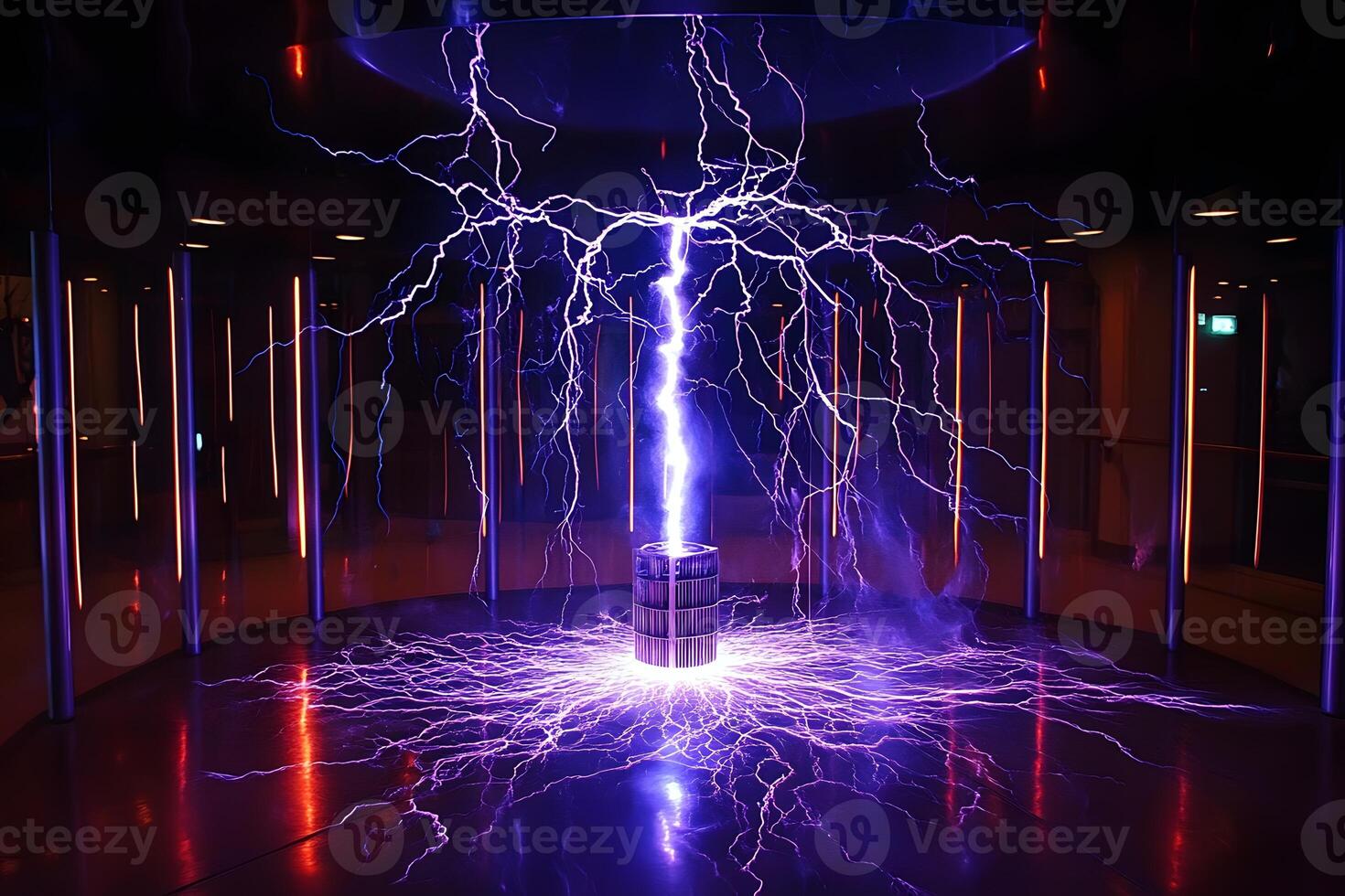 A large light bulb with lightning coming out of it photo