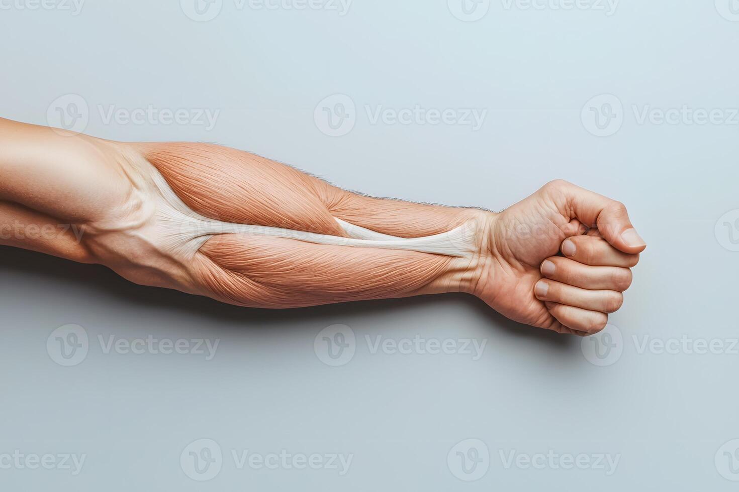 Muscles of the arm on a gray background photo