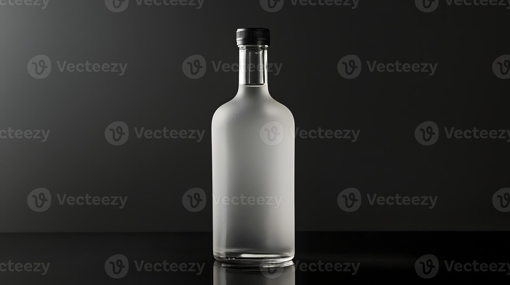 Frosted Glass Vodka Bottle on Dark Background Liquor Alcohol Drink Beverage Concept photo