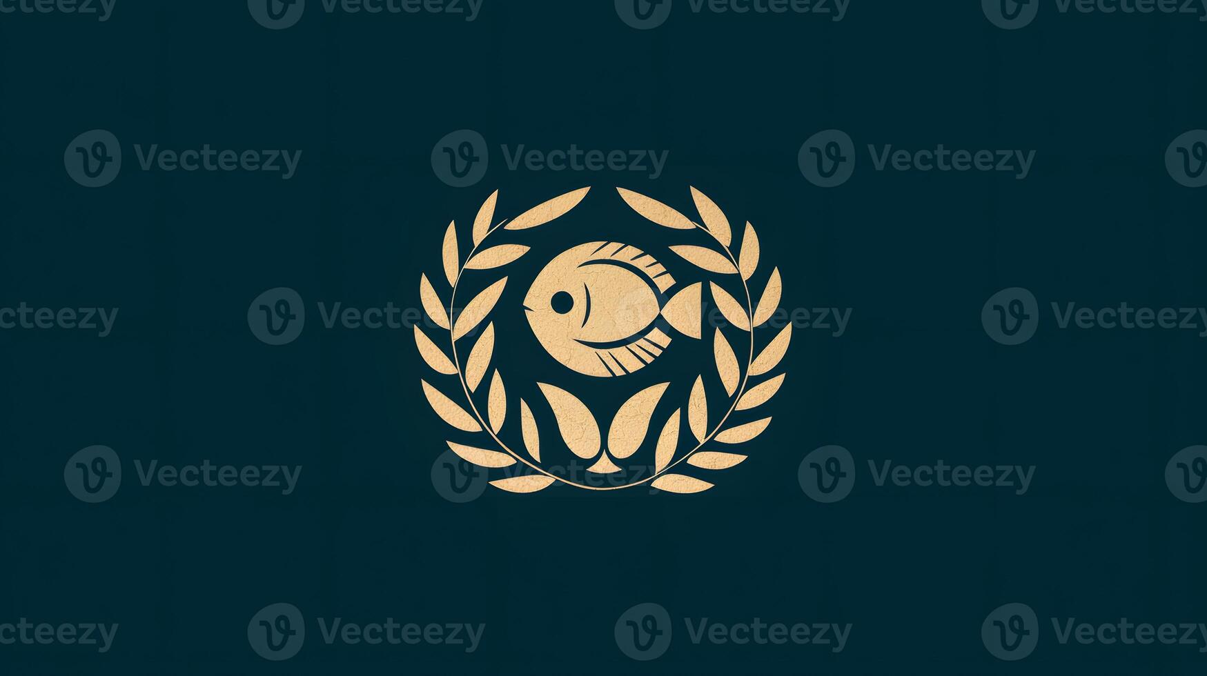 Elegant Golden Fish Logo Design with Laurel Wreath Seafood Restaurant Branding Illustration photo