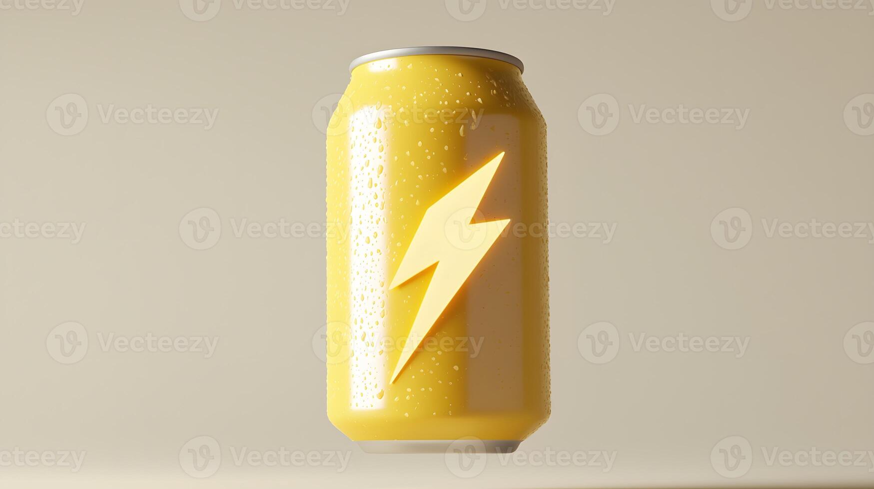 Yellow Energy Drink Can with Condensation and Lightning Bolt Graphic Design photo