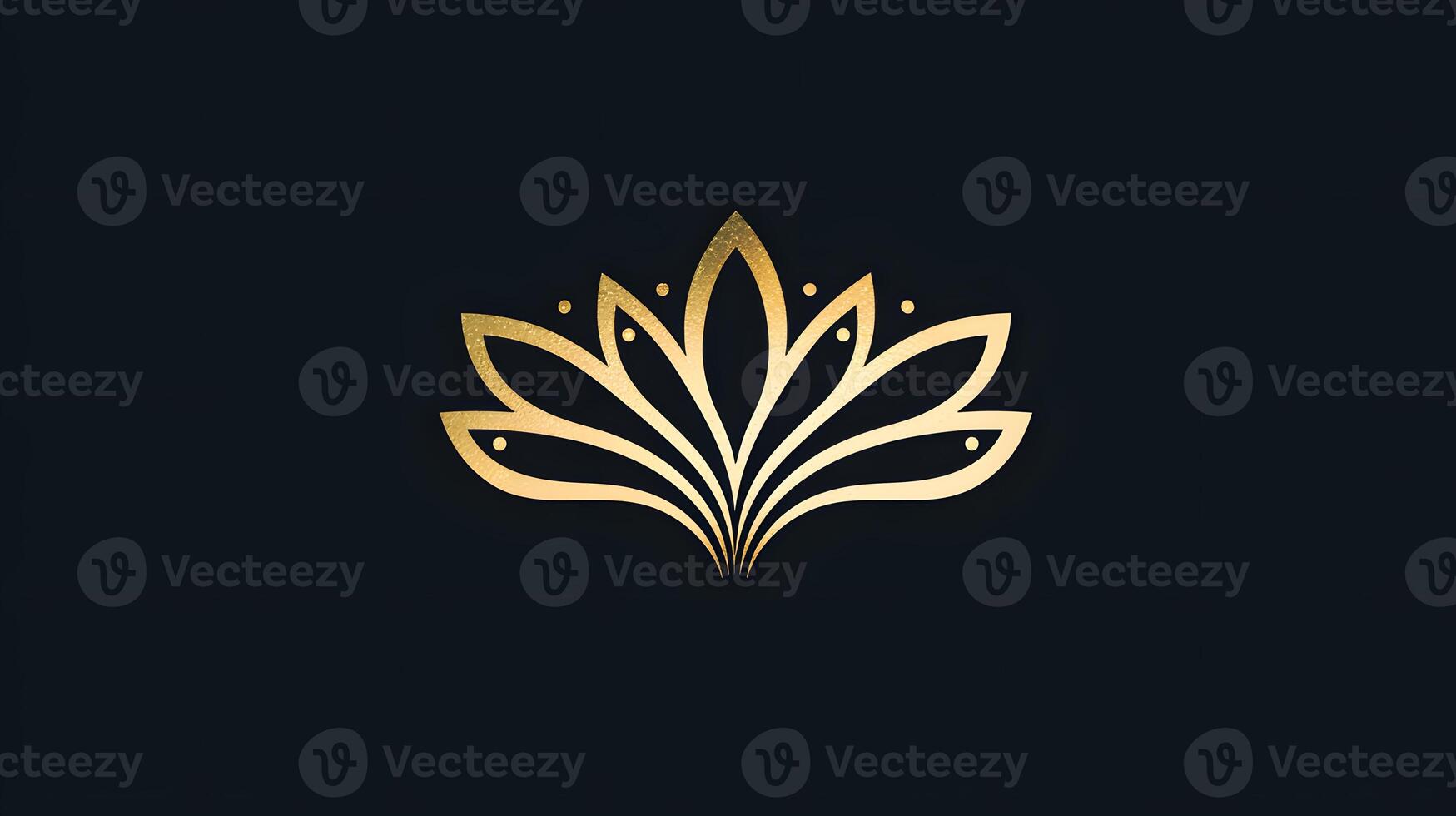 Elegant Golden Lotus Flower Design Luxury Spa Logo Floral Ornament Abstract Art Black Background photo