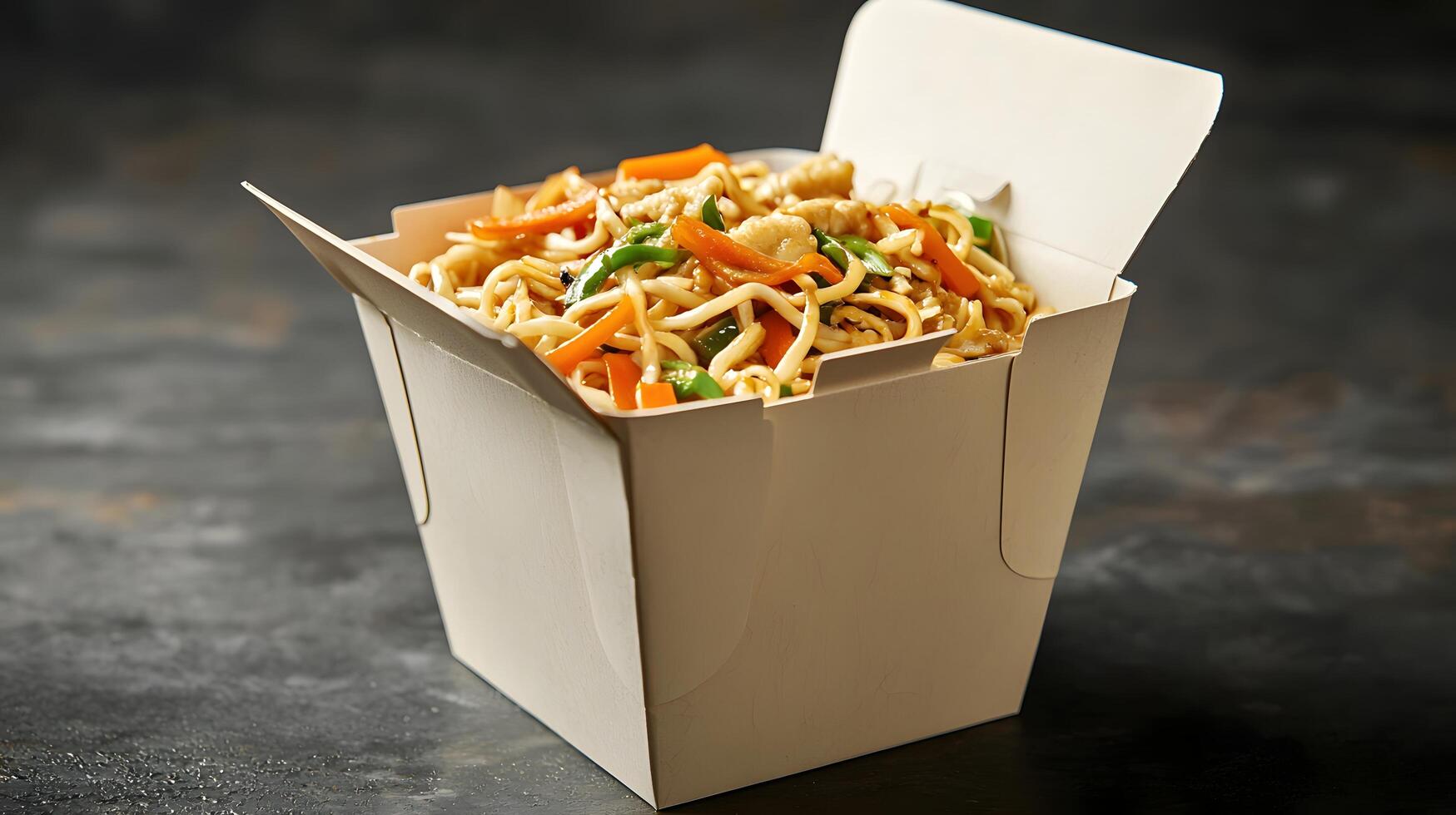 Delicious Chicken and Vegetable Noodles in a Takeout Box Asian Cuisine Food Photography photo