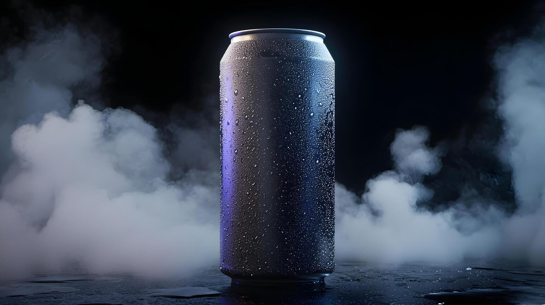 Cold Aluminum Can with Condensation Dark Moody Background Foggy Atmosphere photo