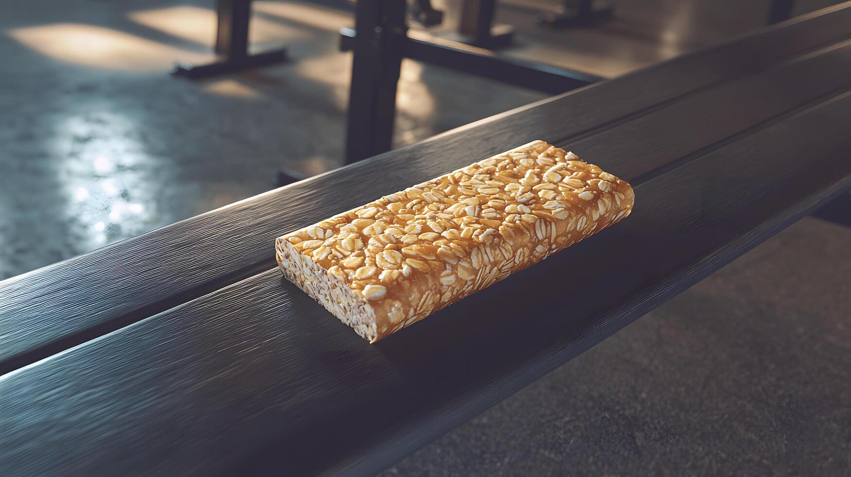 Delicious Homemade Granola Bar with Oats and Honey on Dark Wood Surface photo