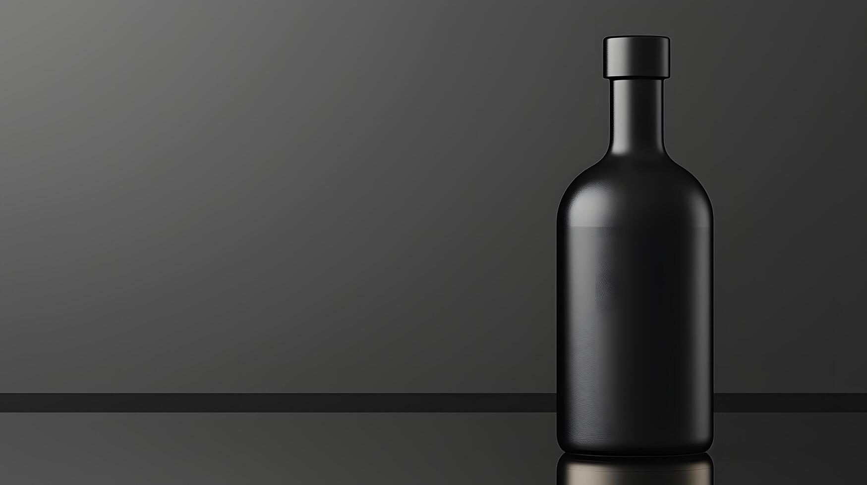 Elegant Black Glass Bottle Mockup on Dark Background Perfect for Branding and Design Projects photo