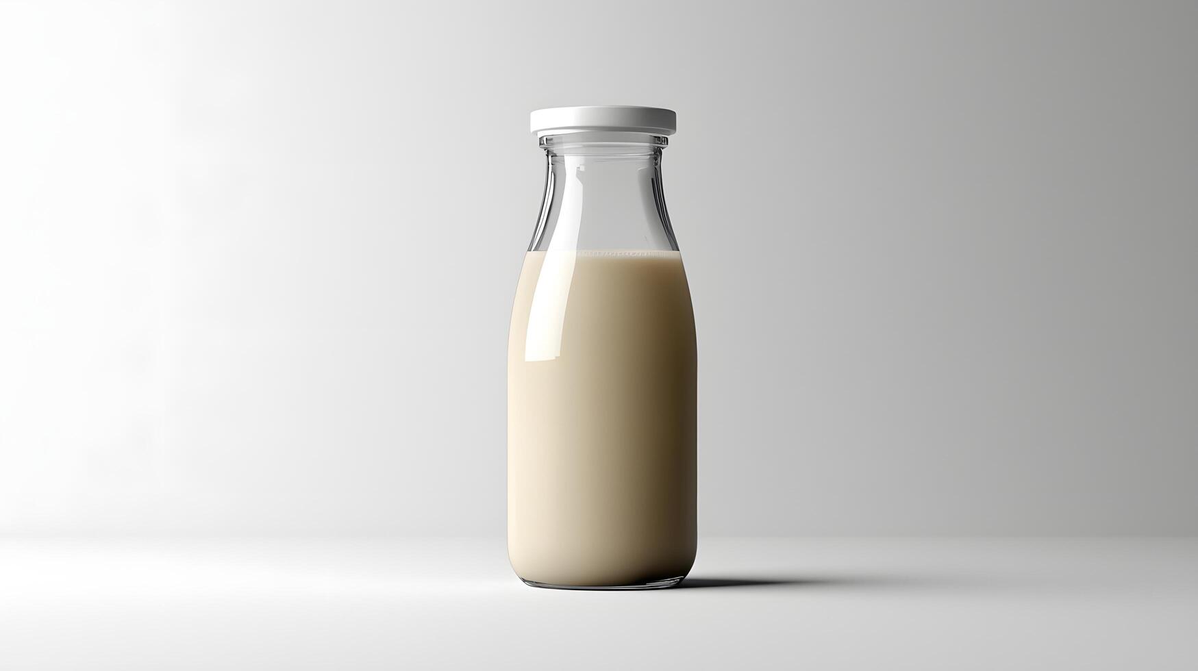 Glass Bottle of Milk Creamy Beverage Dairy Product Food and Drink Photography Studio Shot photo