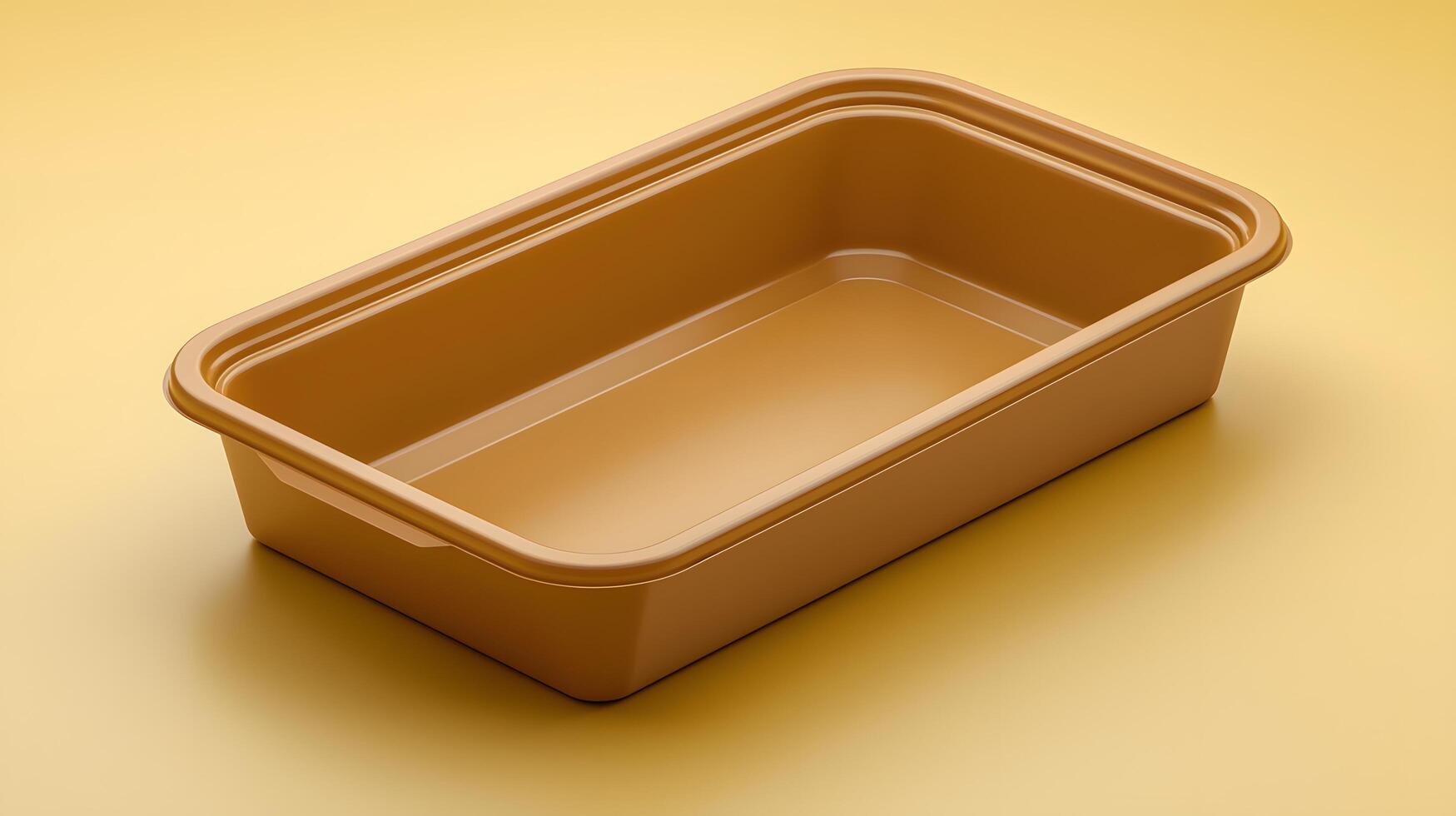 Empty Golden Rectangular Food Container Disposable Take Away Packaging Studio Shot photo
