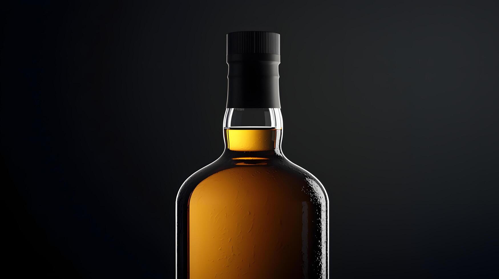 Premium Whiskey Bottle Close up Dark Background Condensation Elegant Design photo