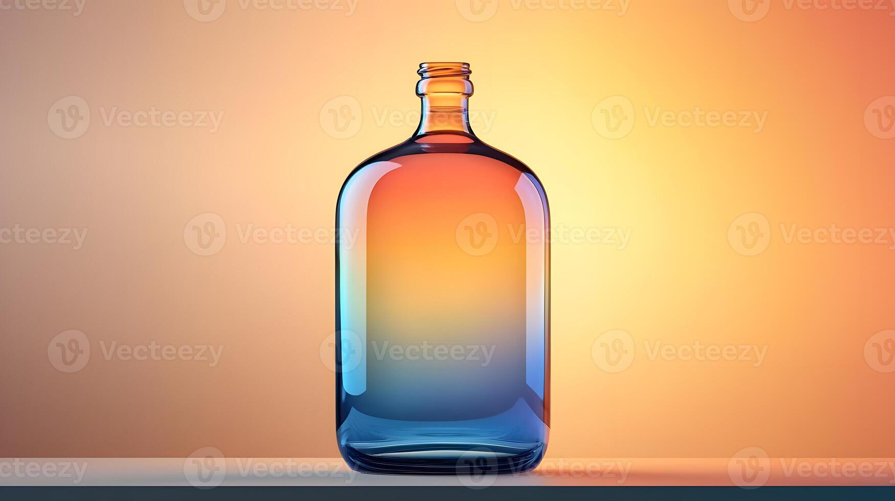 Colorful Glass Bottle Gradient Hues Empty Container Product Mockup Studio Shot Warm Background photo