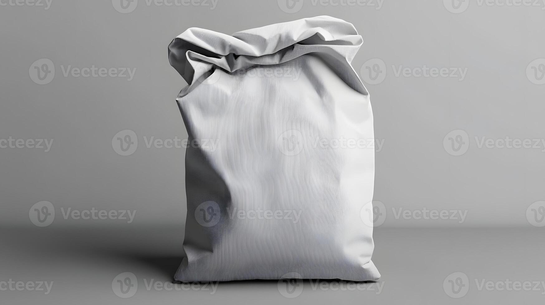 Crumpled White Fabric Bag Empty Sack Mockup Textile Pouch Packaging Design photo
