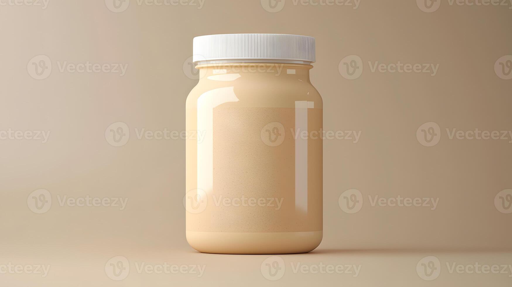 Beige Cream Jar Mockup Blank Label White Lid Product Packaging photo