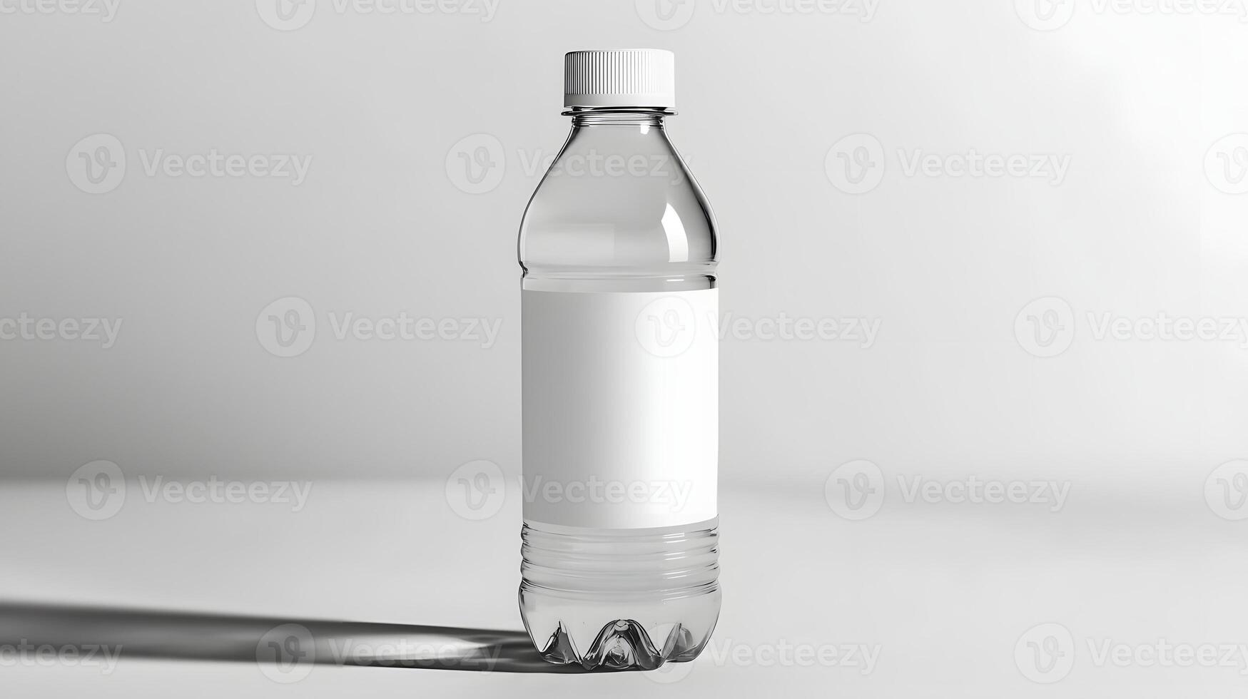 Transparent Plastic Water Bottle Mockup with Blank White Label Studio Shot photo