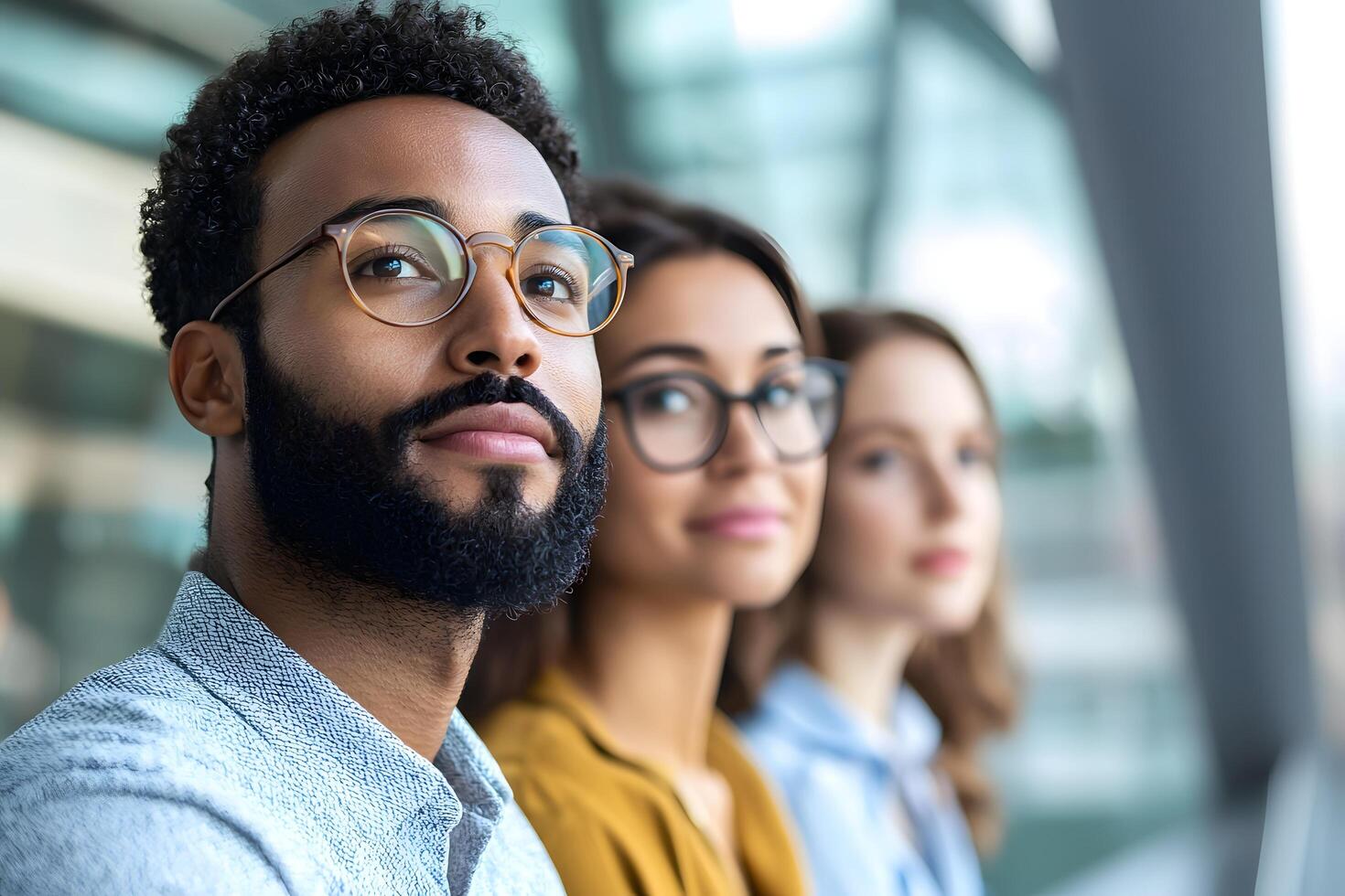 Confident Diverse Young Professionals Team Looking Forward Future Vision Success photo