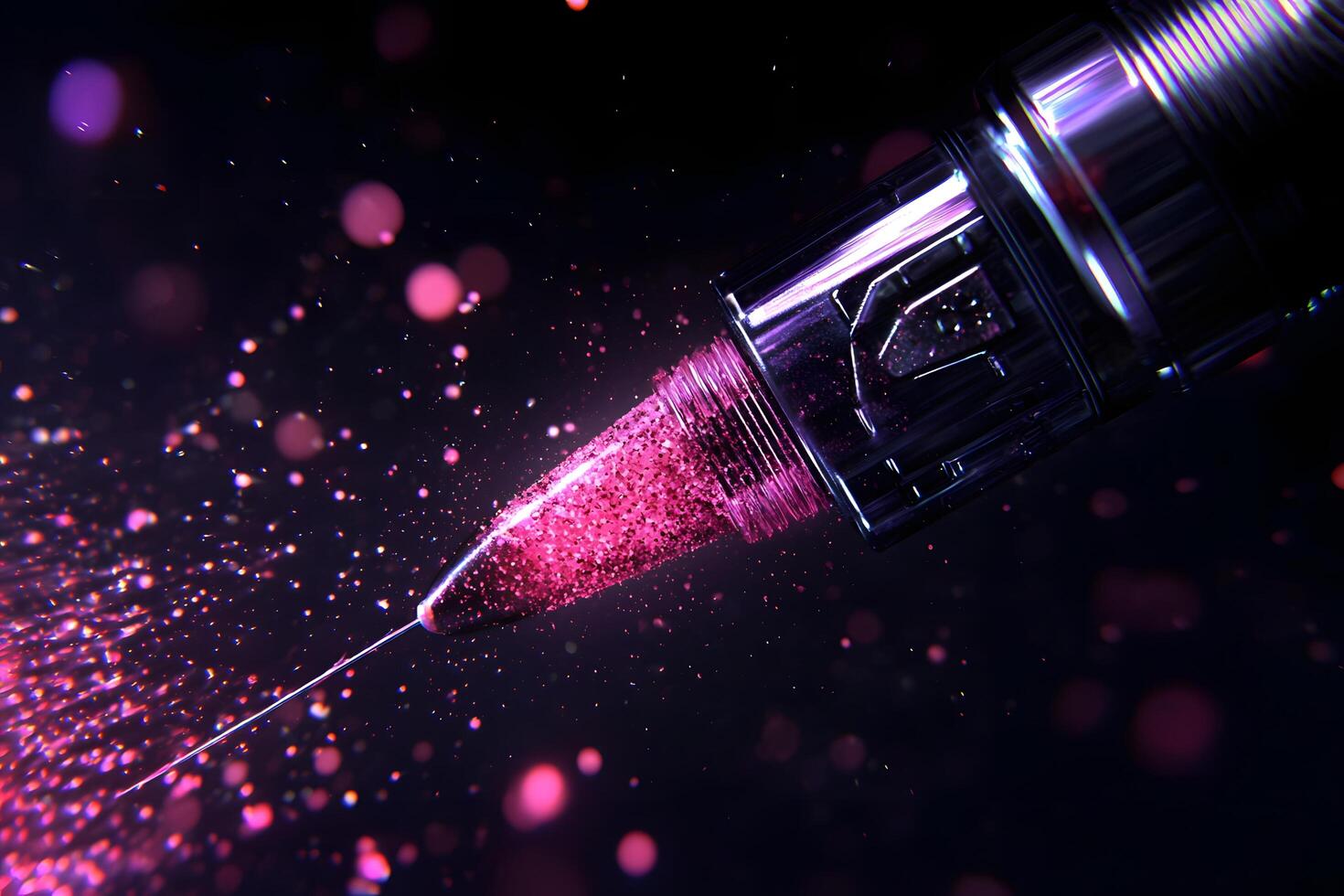 Sparkling Pink Glitter Injection Needle Close up Macro Shot photo