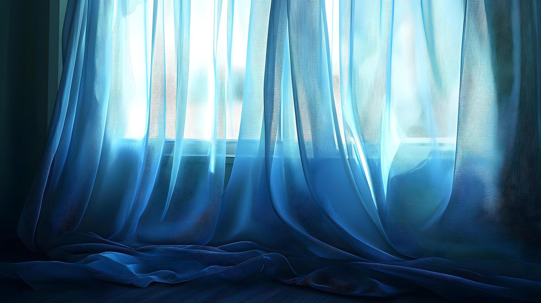 Serene Blue Sheer Curtains Draped on Window Sunlight Streaming Through Interior Decor photo